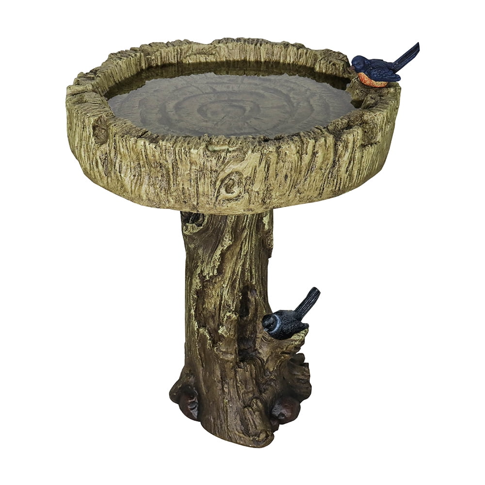 SunJet Outdoor Garden Bird Bath 24.4In H Wooden Stake Weather Resistant Concrete Birdbath for Yard