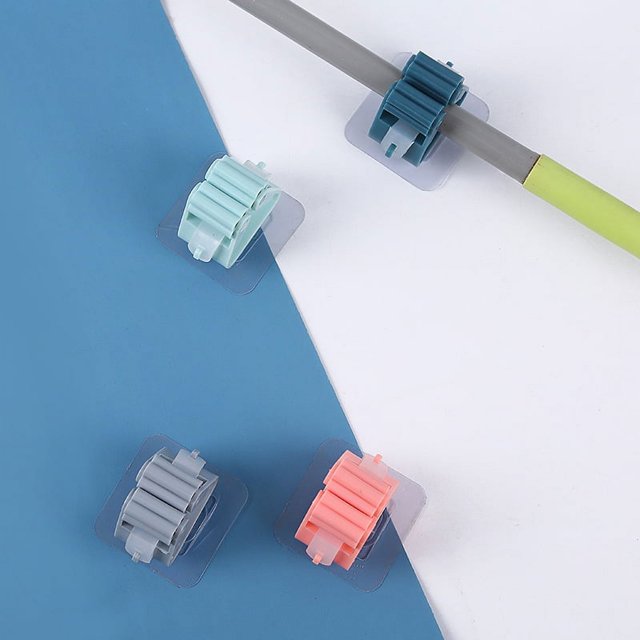 RV 4 soportes para escoba, clip para escoba autoadhesivo sin perforación, antideslizante, soporte para fregona montado en la pared, baño, gancho para fregona montado en la pared, accesorios de baño de plástico brillar Electrónica