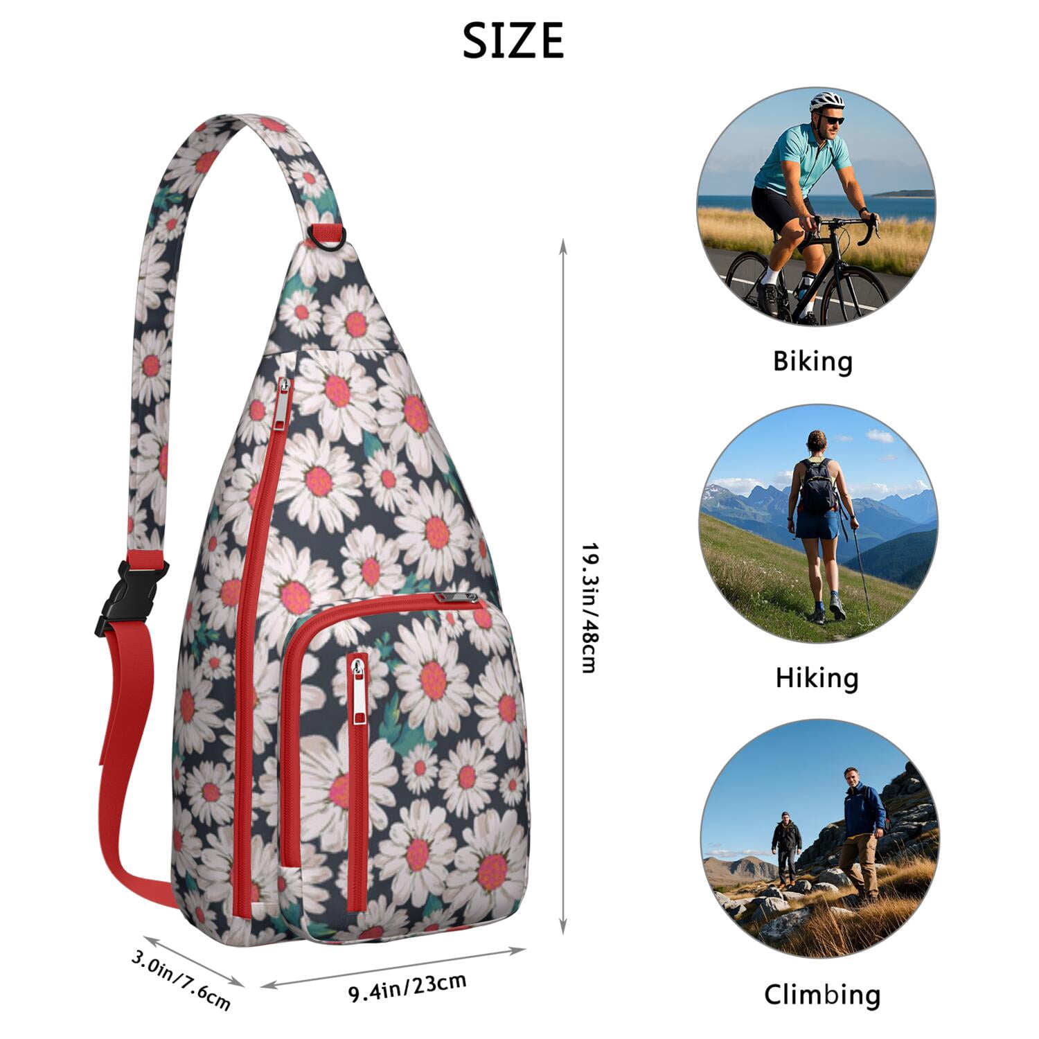 Durable Breathable Sling Bag with Daisy Pattern for Tactical Use