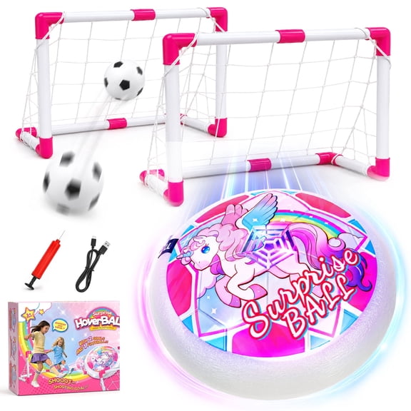 Freecat Hover Soccer Ball Set with 2 Goals, Unicorn LED Rechargeable Hover Ball, Kids Soccer Set, Outdoor Soccer Games Toys for Kids Ages 3-12, Christmas/Birthday Gift for Girls Boys.