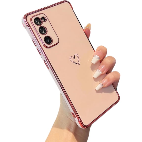 for Samsung Galaxy S20 FE 5G Case,Cute Plating Edge Love Hearts Pattern with Camera Lens Protection Phone Cover for Girls Women,Pink