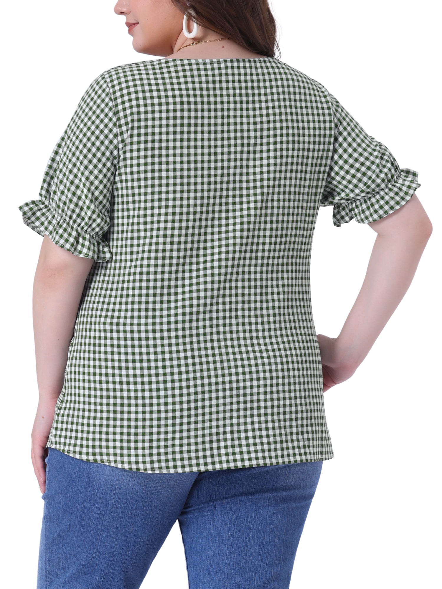 DARING DIVA Women's Plus Size Sweetheart V Neck Puff Short Sleeve Blouse 4X Dark Green