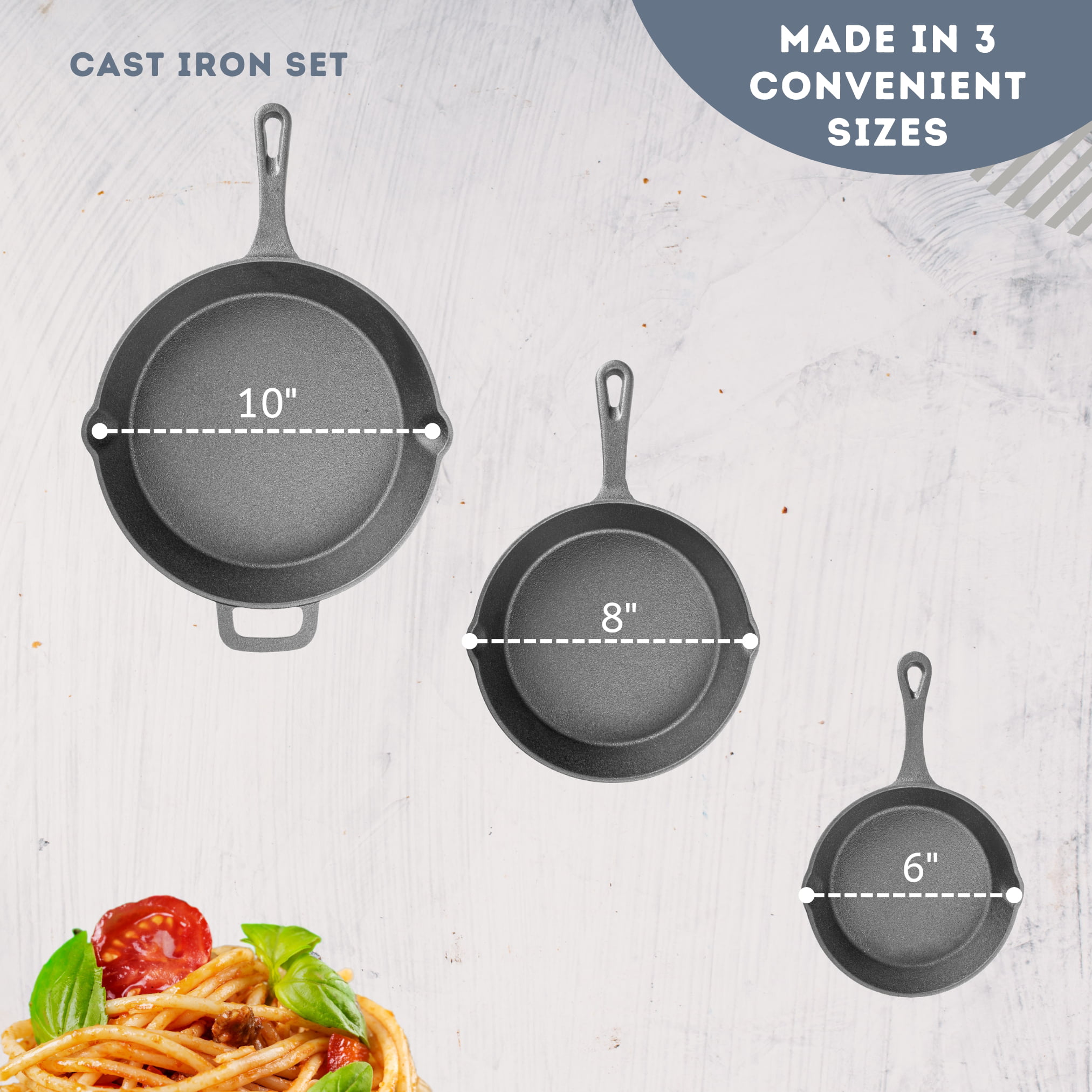 Jim Beam 3 Piece Cast Iron Skillet Set Pre Seasoned 6 8 & 10 Inch Pans  BBQ195, 1 Set - Fry's Food Stores