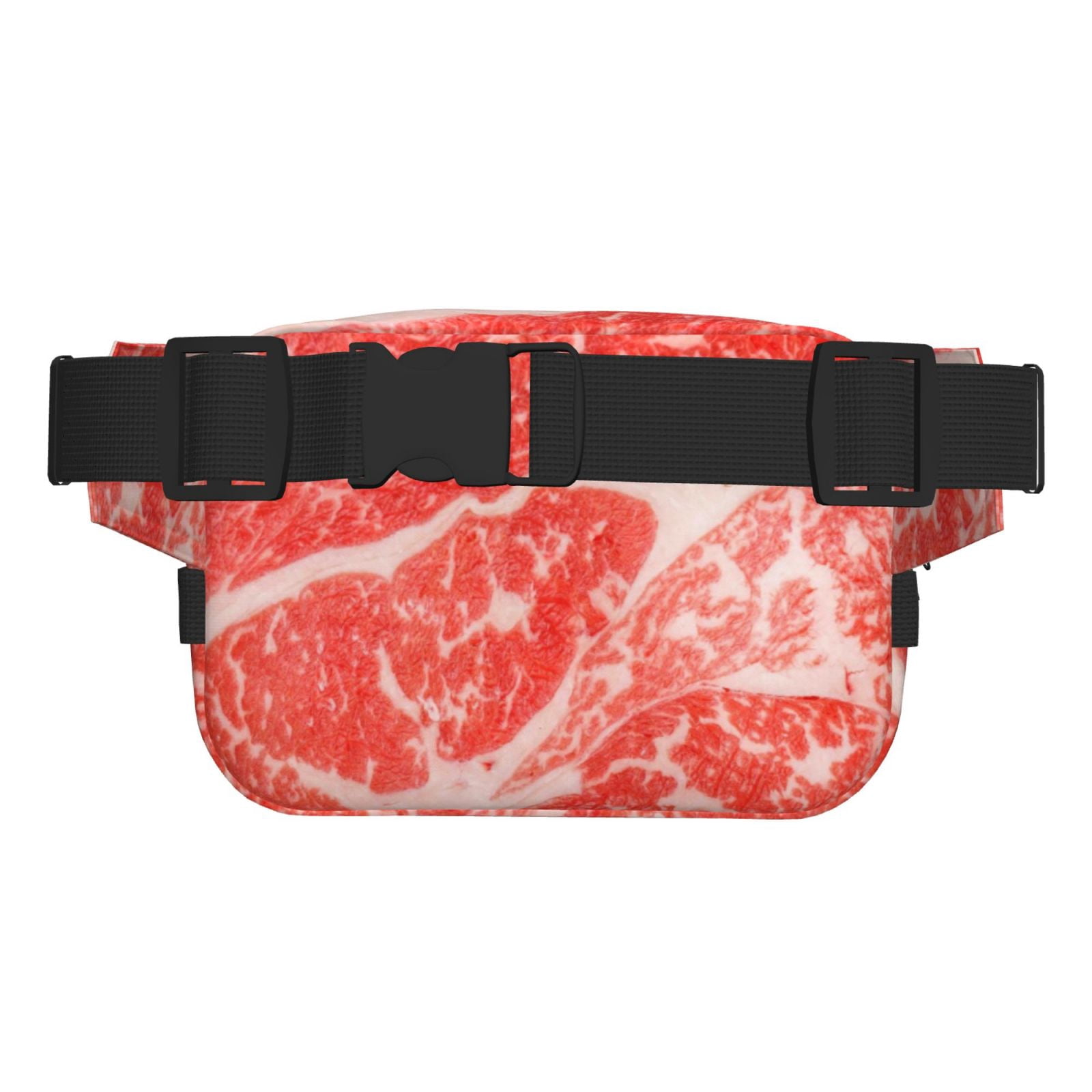 Picia Beef Steaks Print Square Double-Layer Waist Bag Mini Adjustable Waist Belt Bag Exercise Running Travel Hiking