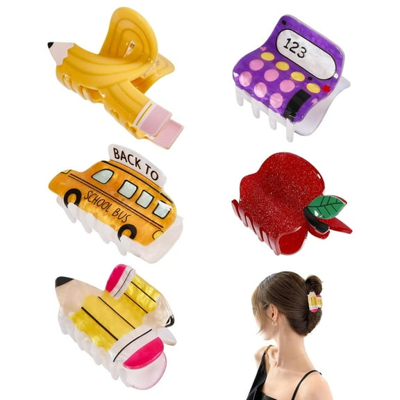 5 Pcs 5 Style Teacher Hair Claw Clip Pencil Hair Clips Back to School Claw Clip
