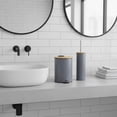 thumbnail image 2 of Gray Bathroom Set with Bamboo Lid - Matte Metal Trash Can and Toilet Brush, 2 of 8