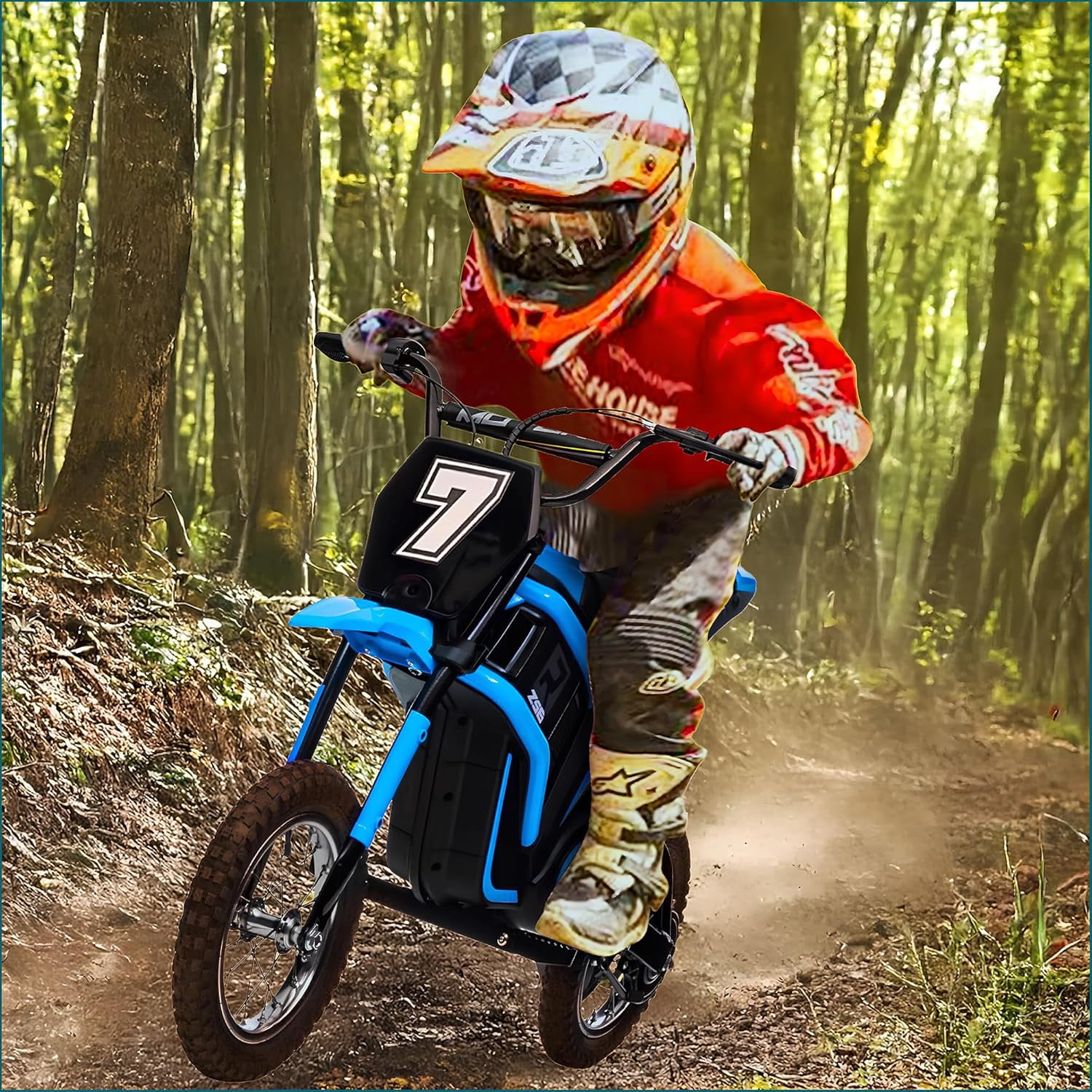 Acekid Ride Ons,Electric Motorcycle,Rear Suspension,Electric Dirt Bike for Ages 3-10,350W -Up to 14.29MPH,2-Speed Modes Motorcycle ,Max Weight 135 Lbs.Seat Height 18.3",Blue 7