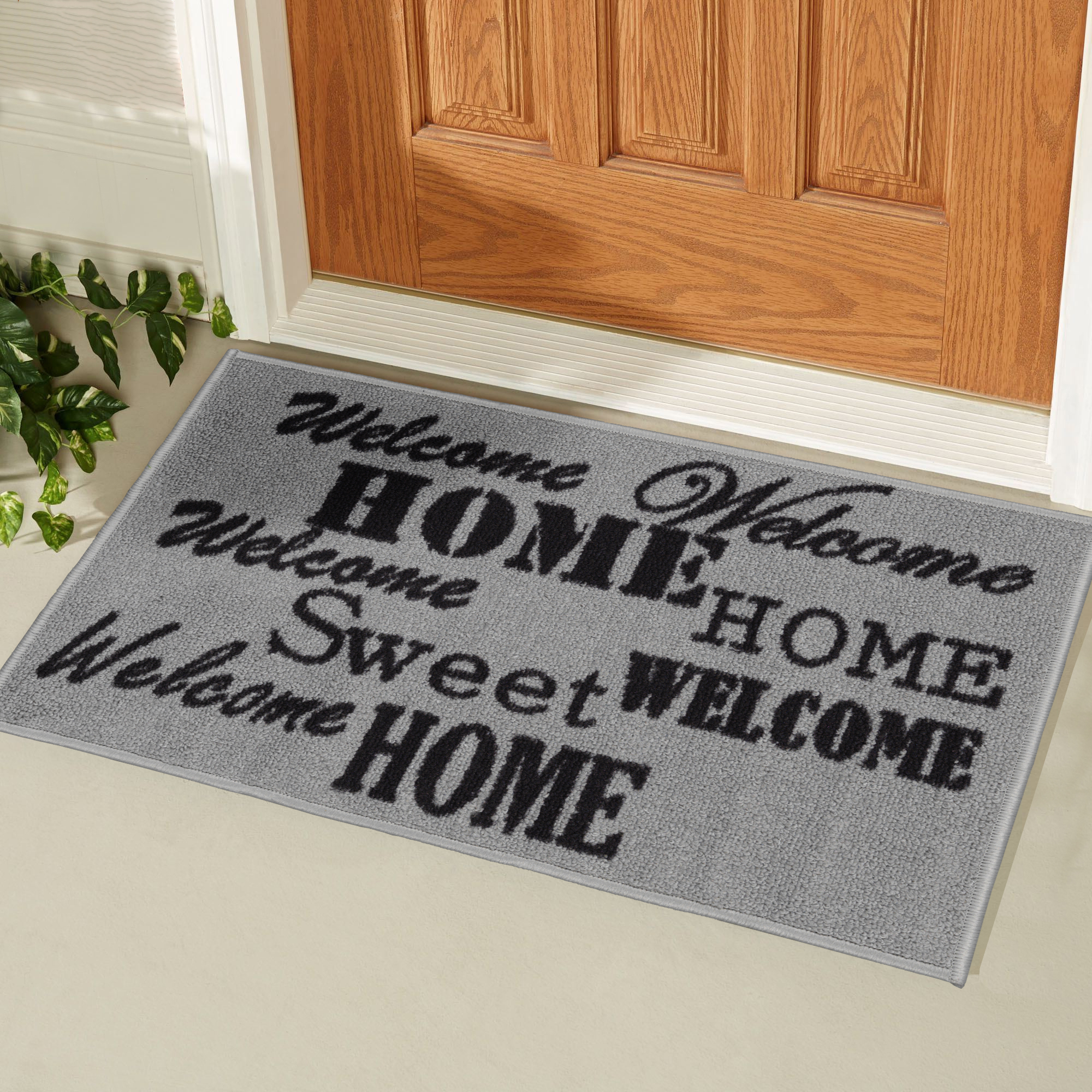 Ottomanson Machine Washable Non-Slip Rubberback 2x3 Sweet Home Doormat for Entryway, 20" x 30", Gray - image 2 of 4