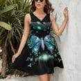 thumbnail image 3 of Blue Butterfly Checkerboard Dress Summer Street Style Dresses Female Sleeveless Printed Sundress, 3 of 7