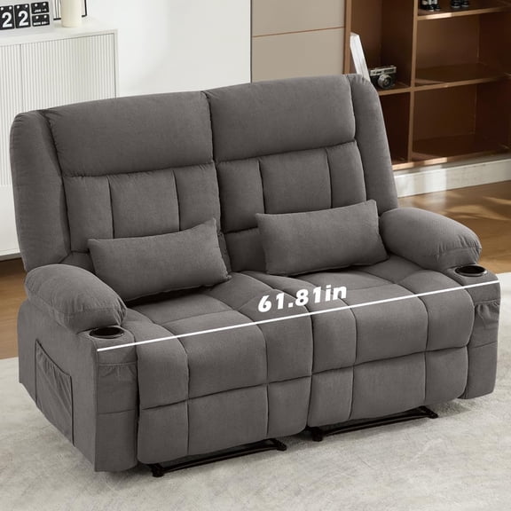 Ywen Recliner Loveseat Couch with Cup Holders for Living Room LoveSeat Manual Oversized Recliner with Ergonomic, Side Pocket for Adult