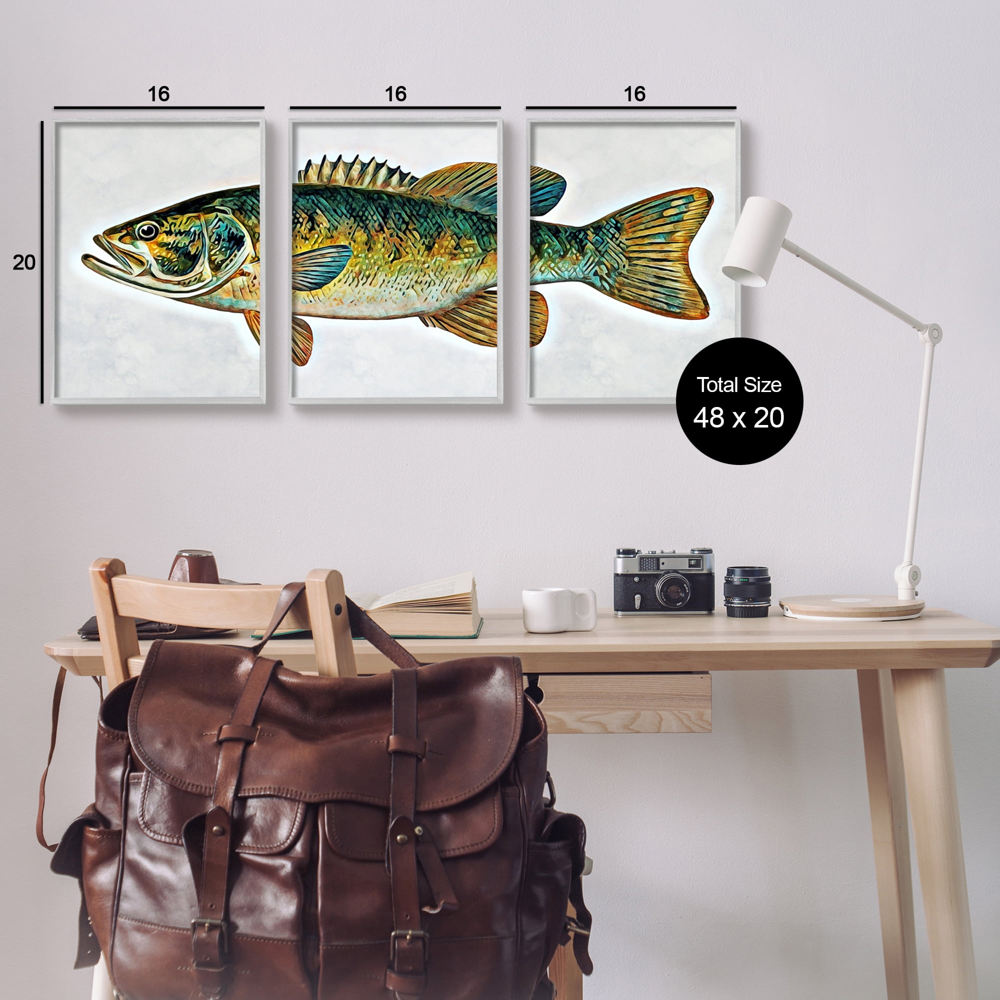 Stupell Lake House Bass Fish Wildlife Animals & Insects Painting Gray Framed Art Print Wall Art, Set of 3