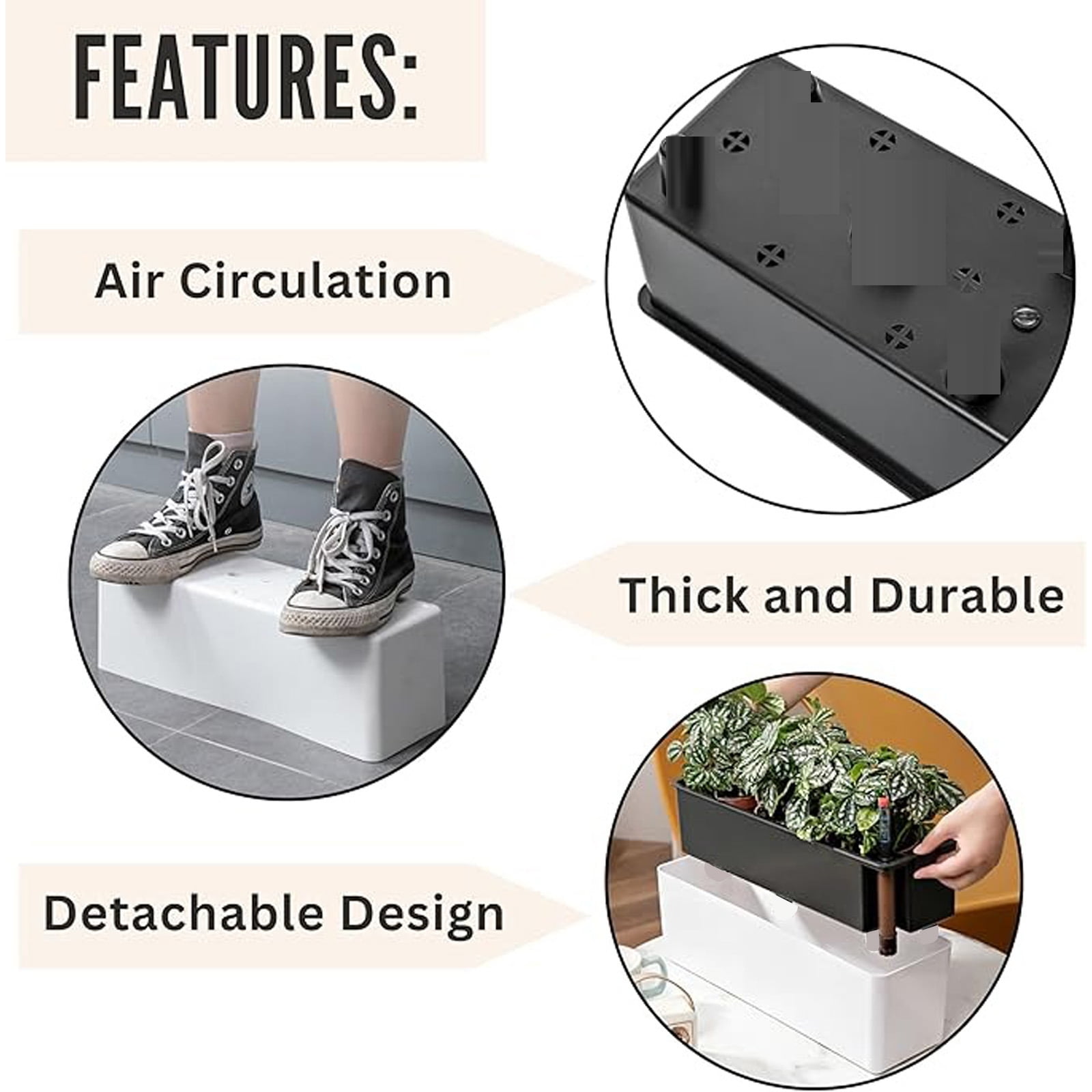 Window Box Planter,Rectangle Flower Pots with Drainage Holes & Trays, Pots for Vegetables, Herbs, Flowers, Garden Windowsill Balcony(17.7Inch,White)