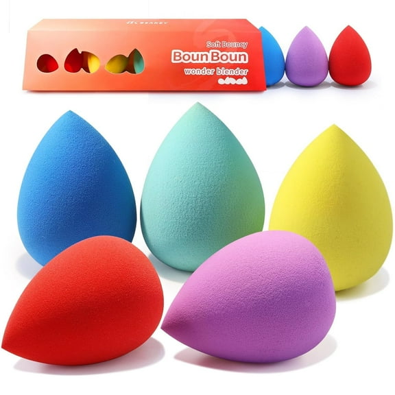 Makeup Sponge Set 5 Pack Micro Porous Low Absorption Soft Latex Free Foundation Beauty Sponges & Blenders for Powder Cream, Stocking Stuffers for Women