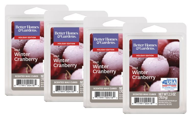 Iced Winter Cranberry Scented Wax Melts, Better Homes & Gardens, 2.5oz (4-Pack)