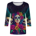 thumbnail image 5 of Xdegoge Day of the Dead Shirts for Women Dia De Los Muertos 3/4 Sleeve Shirt Sugar Skull Plus Size Crew Neck Tunic Tops Winter Cozy Casual Sweatshirts, 5 of 5