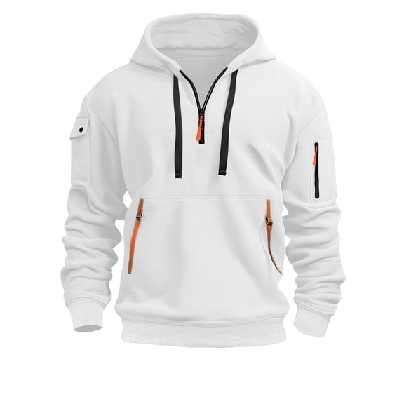 Razzly Men's Spring And Autumn Long Sleeved Hoodie Men's Casual Unique Outdoor Design Solid Color Long Sleeved Hoodie Hooded Pullover Sweatshirt Men's Hoodie Zip up Hooded Sweatshirts Men(White,XXL)