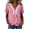thumbnail image 3 of Msgweeeg Short Sleeve Womens Tops Summer Solid Color Women’s Blouse V Neck Lace Regular Fit Stylish Vacation Women's Shirts, 3 of 7
