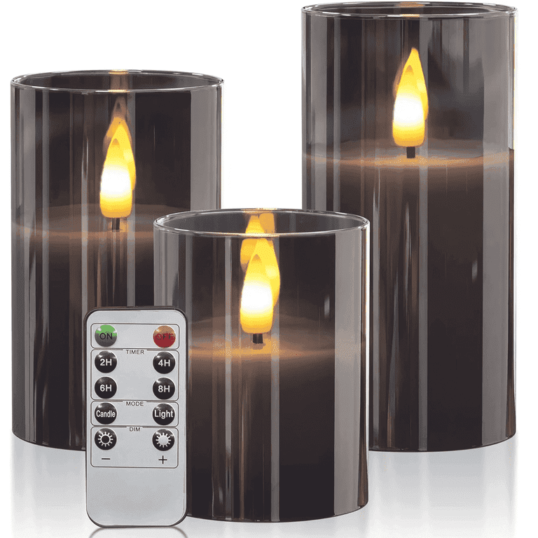 Hidawn Flameless Flickering LED Pillar Candles, Gray 3-Pack photo 1