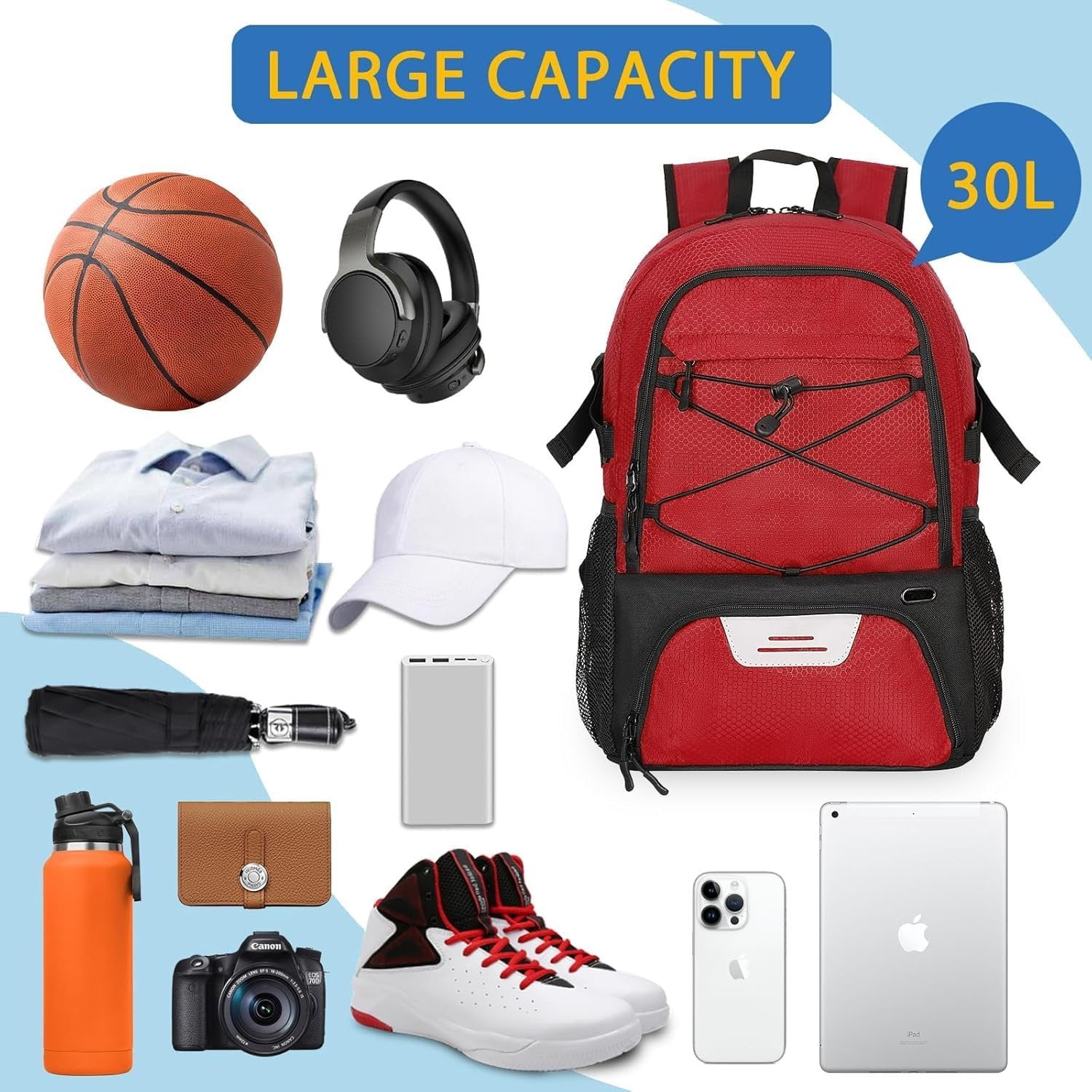 Basketball Backpack with Ball Compartment - Large Basketball Bag with Shoes compartment  Equipment Bag for Soccer Ball,Volleyball,Gym,Outdoor,Travel