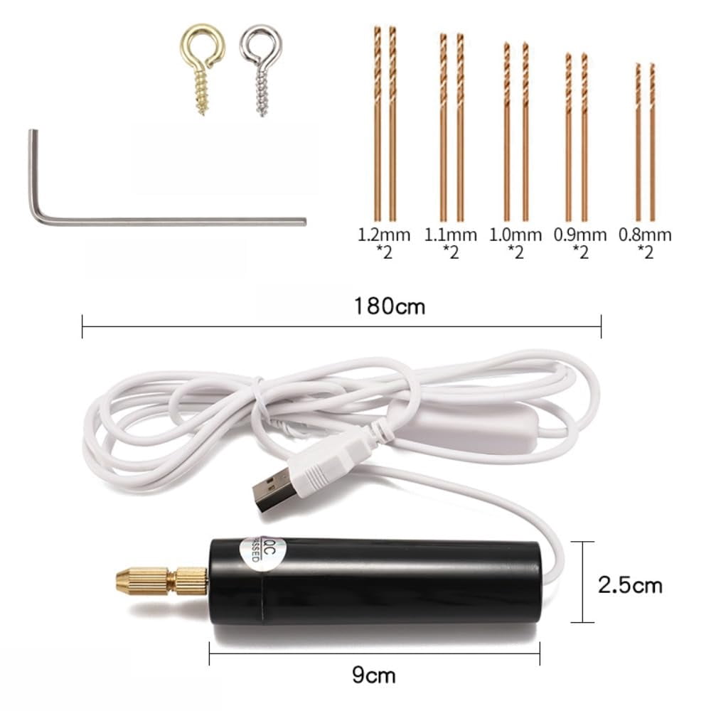 Electric Hand Drill Tools Set, Mini Electric Drill With Usb Cable, Round Drill Body, Wrench, 10 Twist Drill Bits, 100 Eye Screws, 11000rpm Idle Speed Jewelry Drill Set