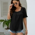thumbnail image 3 of Defitshape Women's Short Sleeve T Shirt Soft Top Puff Sleeve Cute Ruffle Square Neck Casual Summer Bell Sleeve Blouse Black Large, 3 of 4
