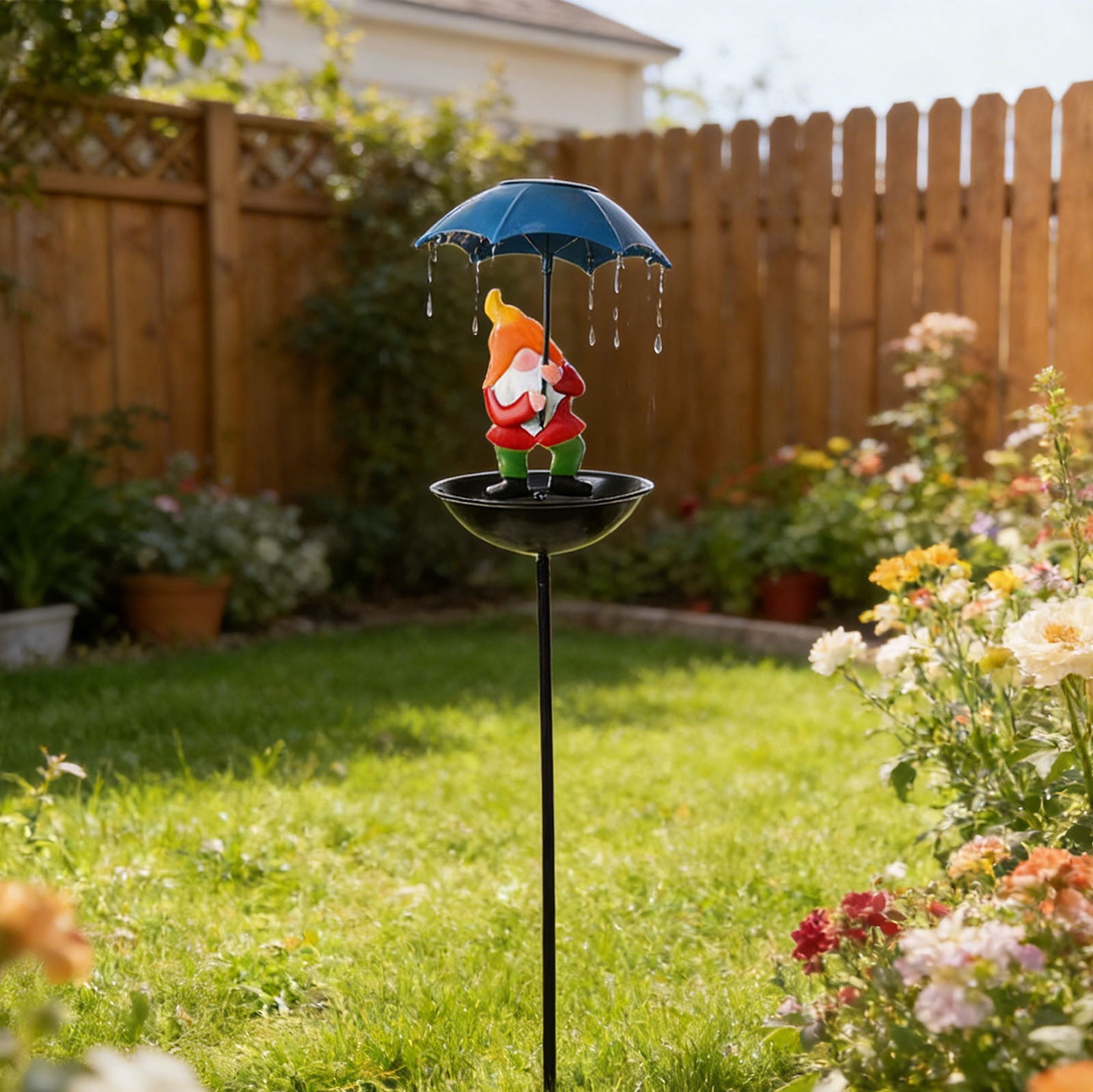 Pimea 33.86" Bird Feeder with Umbrella, Solar-Powered Metal Garden Stake, Outdoor Bird Feeding Station