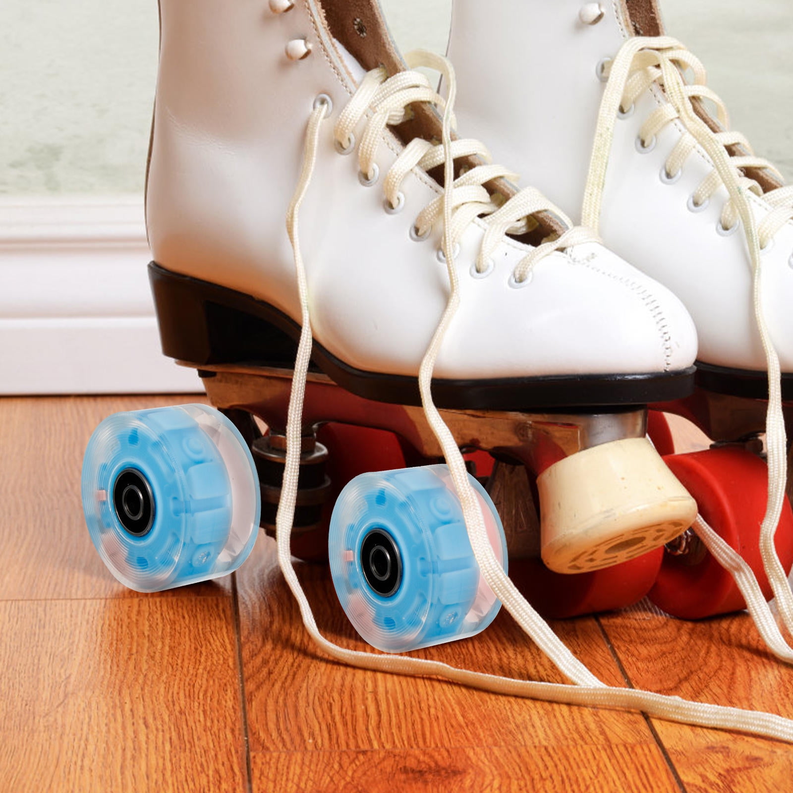 BRIGHTFUFU Skate Accessories 4Pcs Blue Roller Skating Flashing Wheels for Skaters