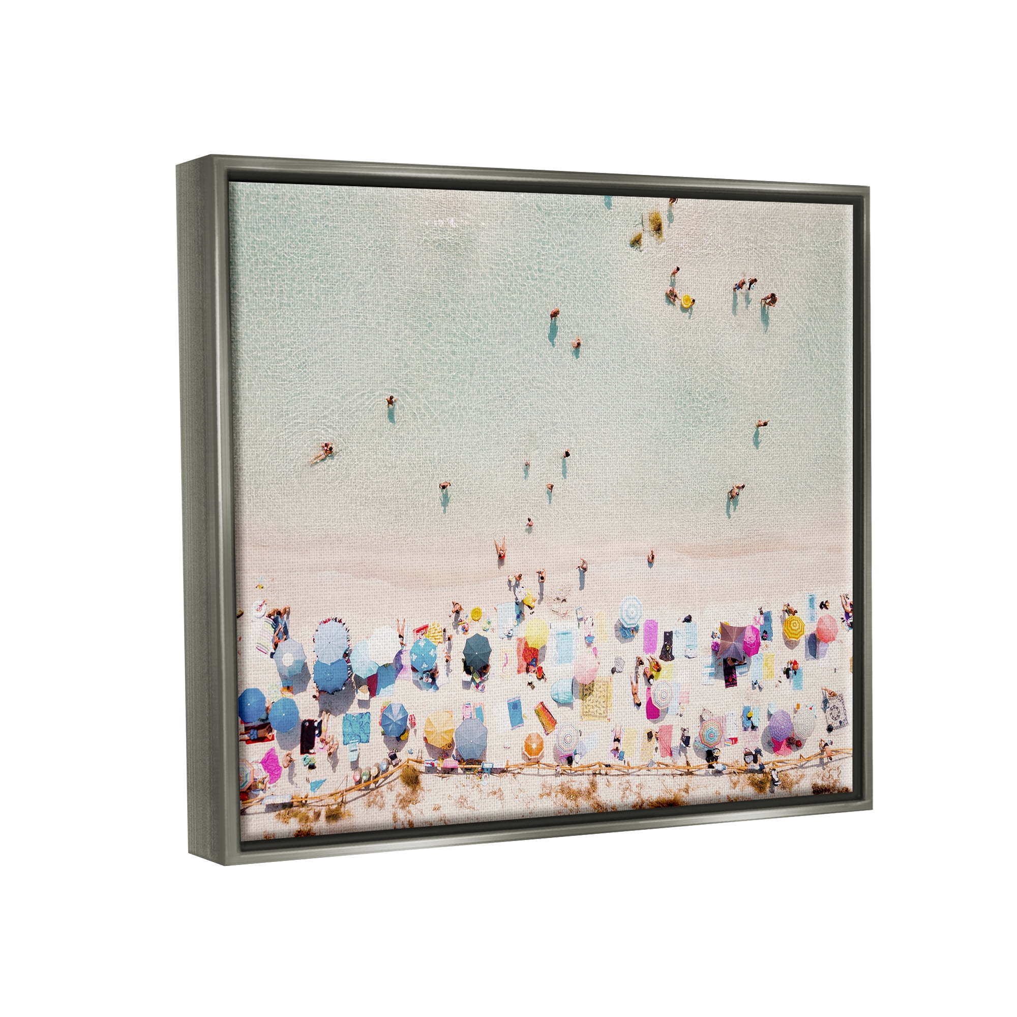 Stupell Aerial Beach View People Swimming Landscape Photography Gray Floater Framed Art Print Wall Art