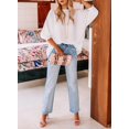 thumbnail image 3 of Top Dokotoo para mujer, talla grande, casual, cuello redondo, manga 3/4, 3 of 6