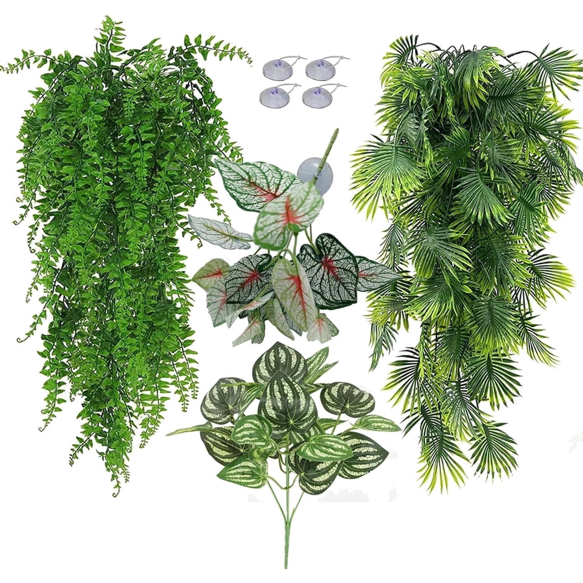 Smlper 4 Pcs Reptile Plants for Bearded Dragon Tank Accessories, Terrarium Plant Artificial Decor for Snake Cage, Fake Plant for Leopard Gecko Habitat, Lizard Chameleon Ball Pythons