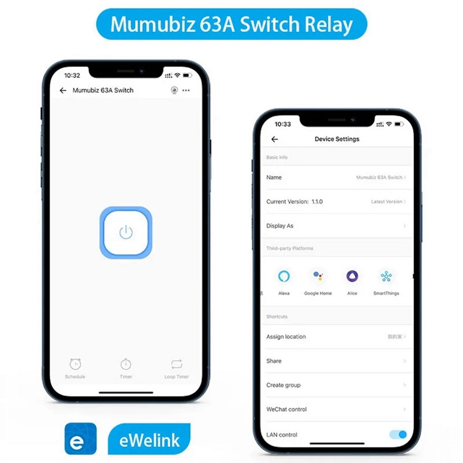 2X 63A Smart Switch Relay  APP Remote Control Timer Din Rail 2P Smart Switch Works with for //Salute