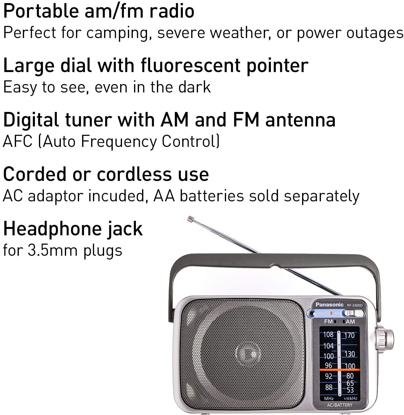 Panasonic RF-2400 AM/FM Portable Radio with Weather Alert photo 5
