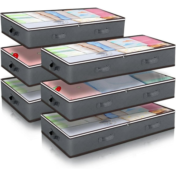 90L Under Bed Storage Containers, 6 Pack Underbed Closet Storage Organizer System, Moving Bags with Clear Window and Reinforced Handles for Bedding Pillows Blanket Clothes Wardrobe Bedroom