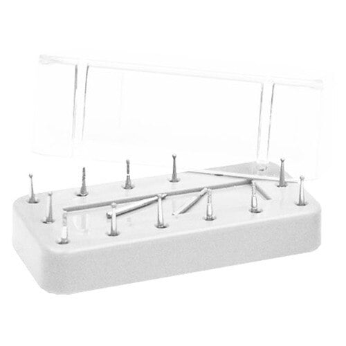 RECTANGULAR Dental Lab Bur Block Holder Station, WHITE, Holds