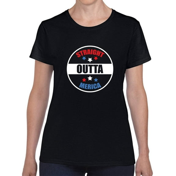 Straight Outta 'Merica USA Graphic Women Black T-Shirt, Female Large