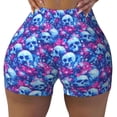 thumbnail image 2 of Cauagu blue Skull purple flower for Womens Workout Impact Shorts,Booty Biker Shorts High Waisted Elastic Athletic Shorts for Yoga Gym Running Sports-X-Large, 2 of 8