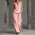 thumbnail image 2 of Women's Cotton Linen 2-Piece Outfit V-Neck Sleeveless Button Detail Top Wide Leg Pants Casual Summer Set Pink XL(XL), 2 of 6