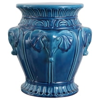 JONATHAN Y Anita 18" Classic Vintage Ceramic Indoor/Outdoor 4-Elephant Garden Stool, Blue Cracks