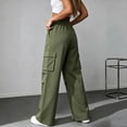 thumbnail image 4 of Cagogo Women Wide Leg Cargo Pants with Pockets Casual Loose Drawstring Long Trousers Summer Workout Lounge Beach Travel Utility Bottoms, Army Green XL, 4 of 8