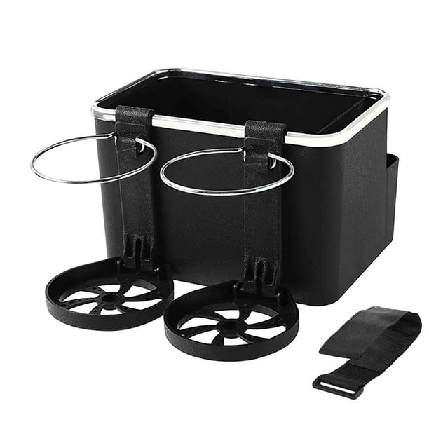 Organizador de caja de almacenamiento lateral de la consola del automóvil con portavasos dobles - Ajuste universal Reposabrazos ajustable Caddy con soporte para teléfono, almacenamiento de pañuelos
