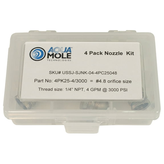 Aqua Mole (4) Pack 1/4" NPT Button Nose Sewer Jetter Nozzle 3000 PSI 4.8 Orifice
