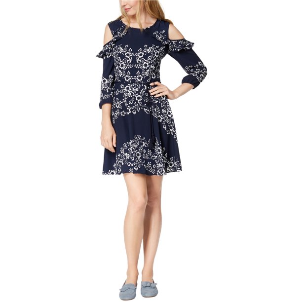 Vestido acampanado Estampado maison Jules Mujer Hombros descubiertos Azul 8