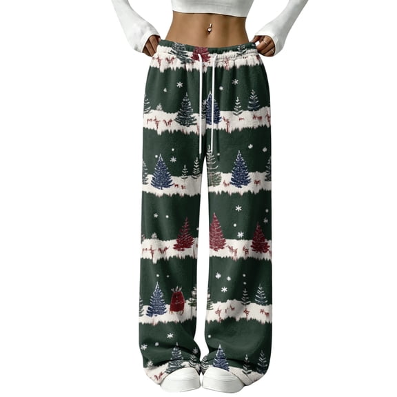 2026 Women's Loose Fit Christmas Print Pajama Pants for Sleep and Casual Home Wear Comfy Long Wide Leg Lounge Pants