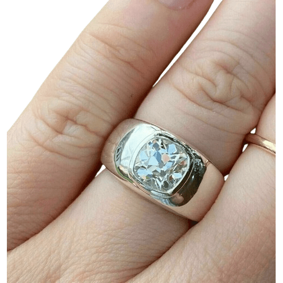 3Ct Cushion Cut Moissanite Bezel Set Men's Engagement Ring 14K White Gold Plated