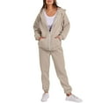thumbnail image 3 of CFLVAEK Sweatsuits Two Piece Sets for Women Plus Size Full Zip Hooded Sweatshirts Comfy High Waisted Pants Solid Color Print Sport Outfits with Pockets Beige XL, 3 of 10