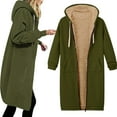 thumbnail image 2 of Tuphregyow Women's Thicken Fleece Knit Overcoat Zip Up Oversized Solid Long Sleeve Lightweight Hooded Duster Coat Drawstring with Pockets Winter Hoodies Green S, 2 of 4