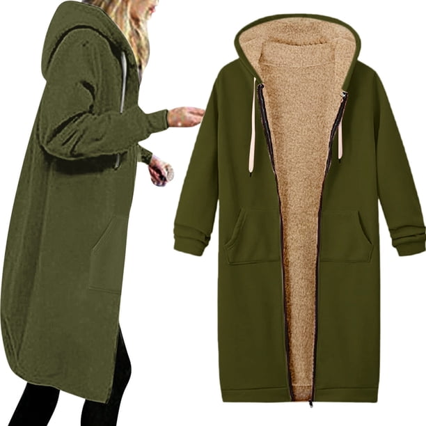 Chaquetas y abrigos casuales con capucha y manga larga para mujer, sudadera polar con capucha abierta y cremallera, abrigo largo, chaqueta, tops, abrigo para mujer