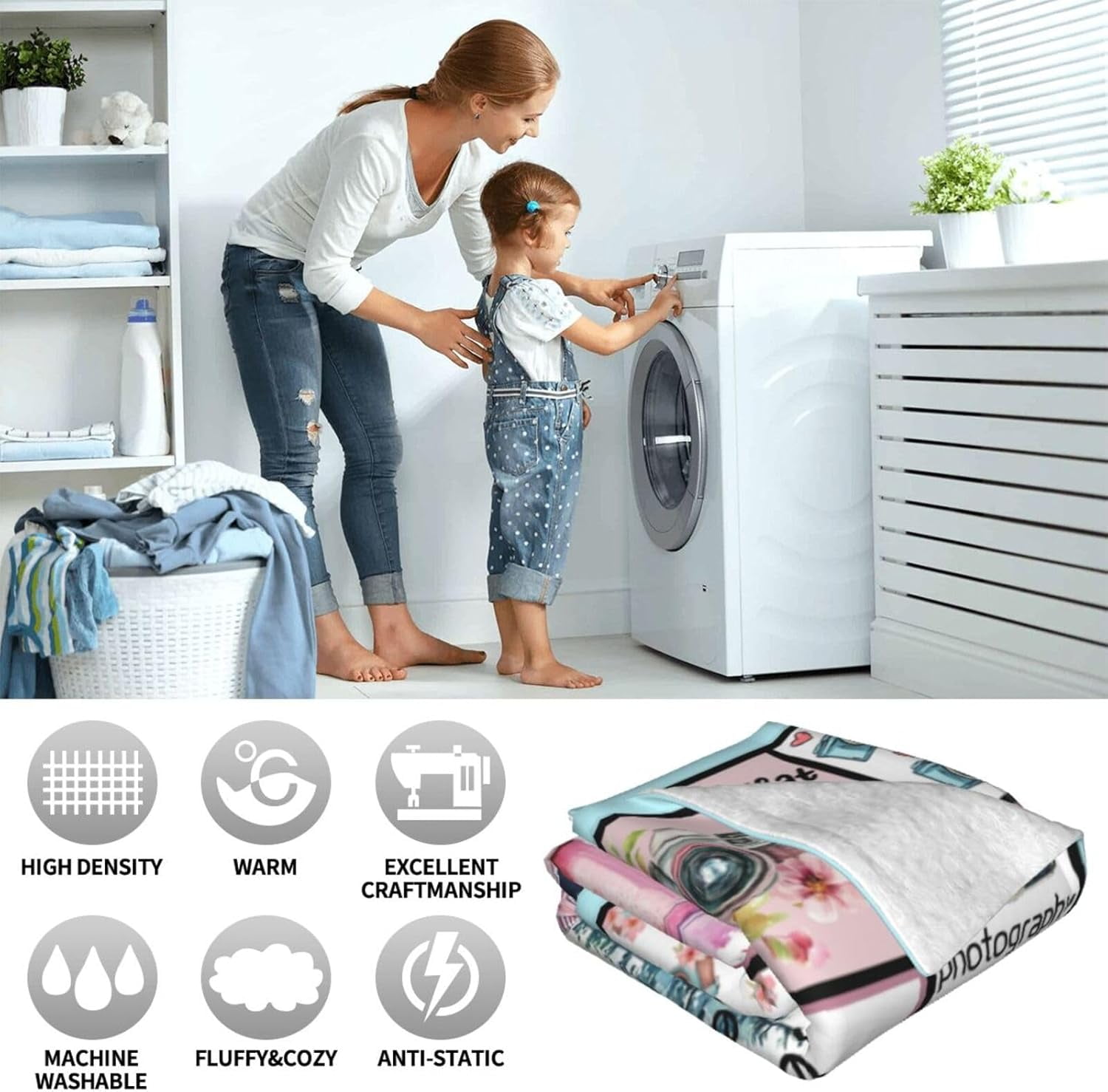 Camera Blanket Gifts for Womens Girls Flannel Photography Throw Blanket Ultra Soft Cozy Fleece Decor Blankets Gift for Kids Boys Couch Sofa Bed 80" x 60"