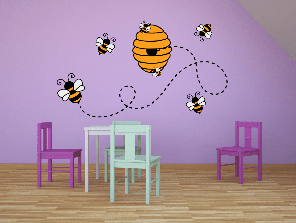Bumblebee Bee Bees Colorful Honey Animal Decors Wall Sticker Art Design Decal For Girls Boys Kids Room Bedroom Nursery Kindergarten House Fun Home Decor Stickers Wall Art Vinyl Decoration 20x40 Inch