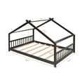 thumbnail image 3 of Leumius Full Size Wood House Bed for Kids,Montessori Floor Bed Frame with Headboard and Footboard,Playhouse Bed for Girls Boys(Full, Espresso), 3 of 8